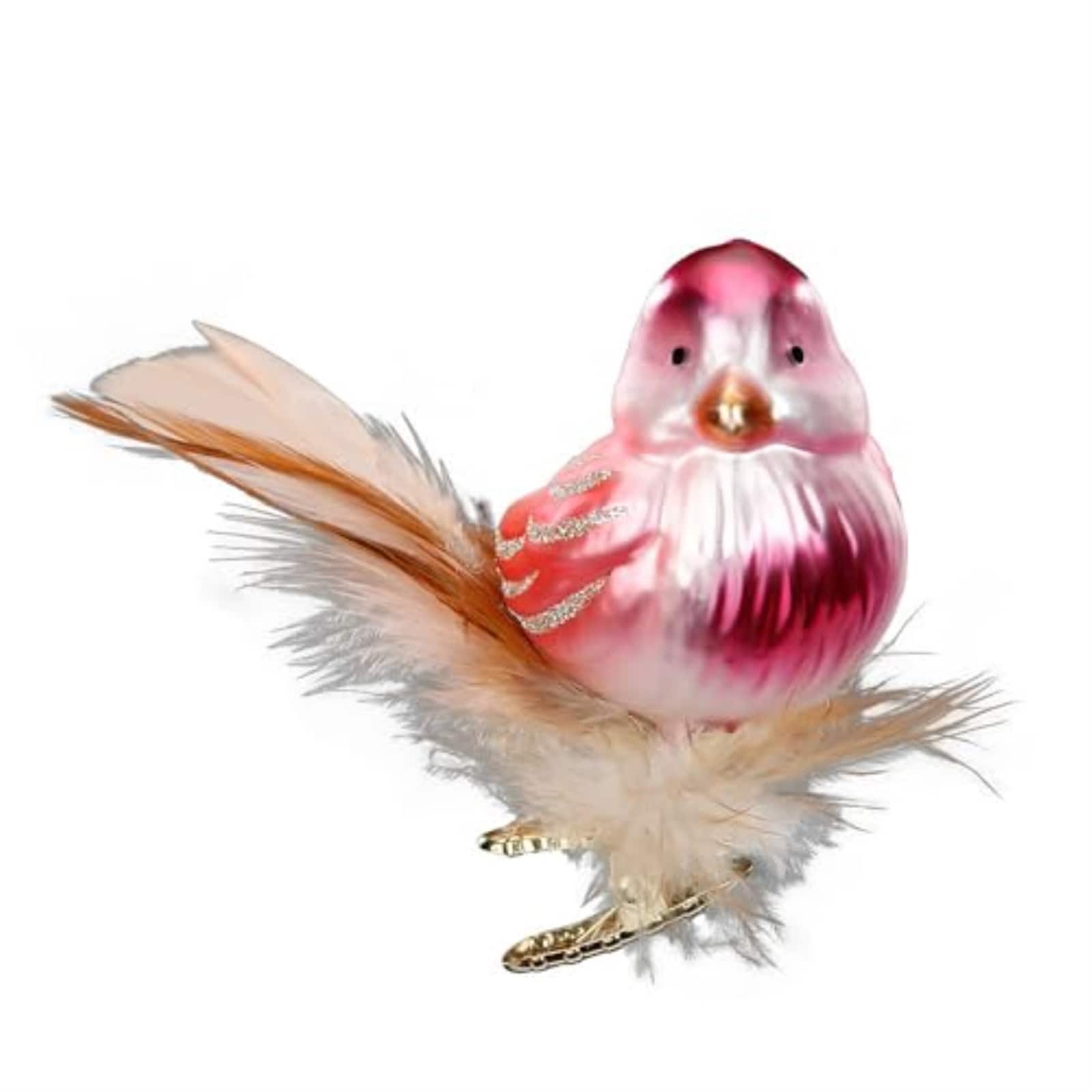 Inge Glas - Tender Singing Clip-on Bird German Glass Christmas Tree Ornament FREE BOX - Red