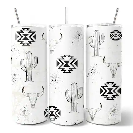 Front. OrnamentallyYou - Geomteric Art Tumbler With Stainless Steel Straw, Western Desert Gift Cup - Multicolored.