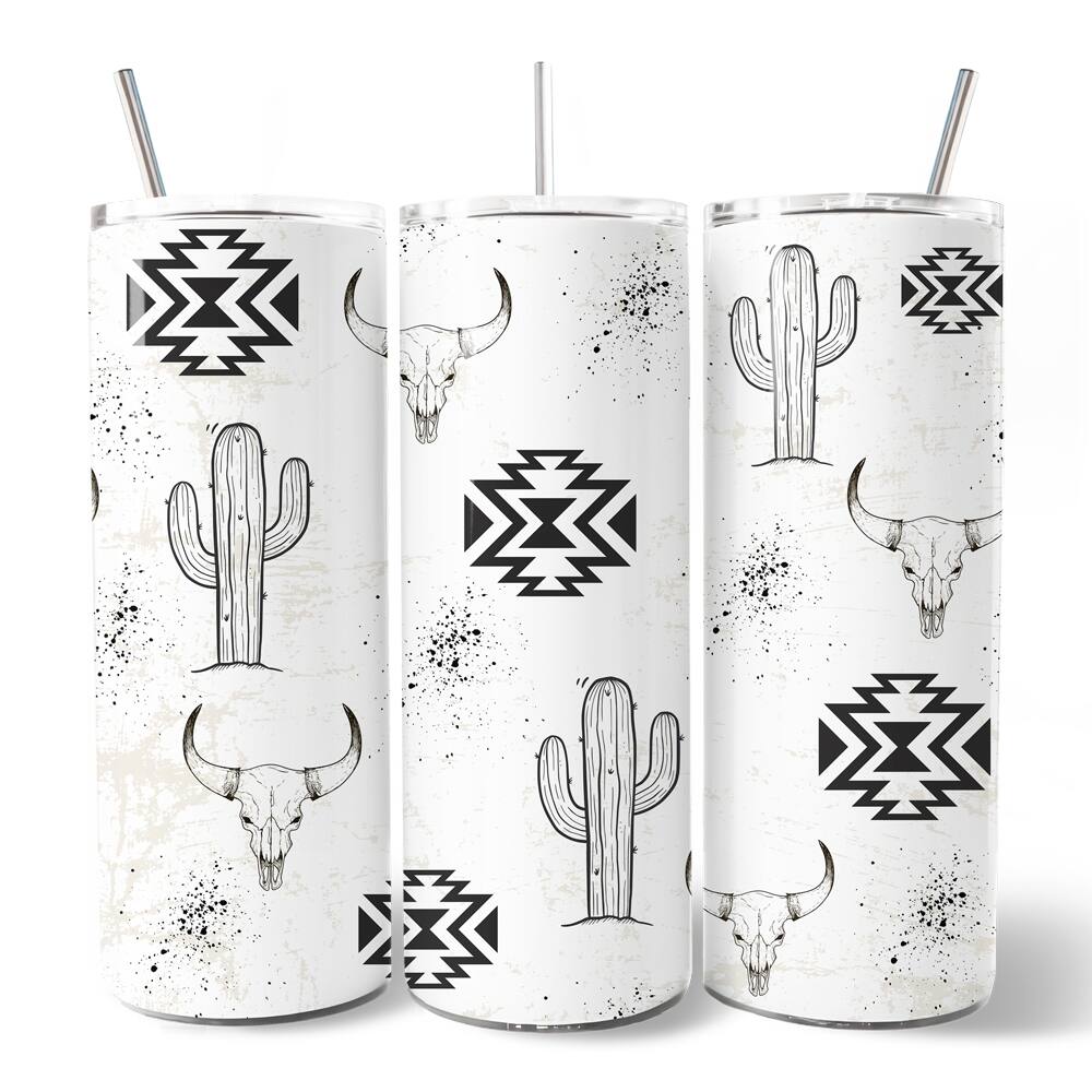 Front. OrnamentallyYou - Geomteric Art Tumbler With Stainless Steel Straw, Western Desert Gift Cup - Multicolored.