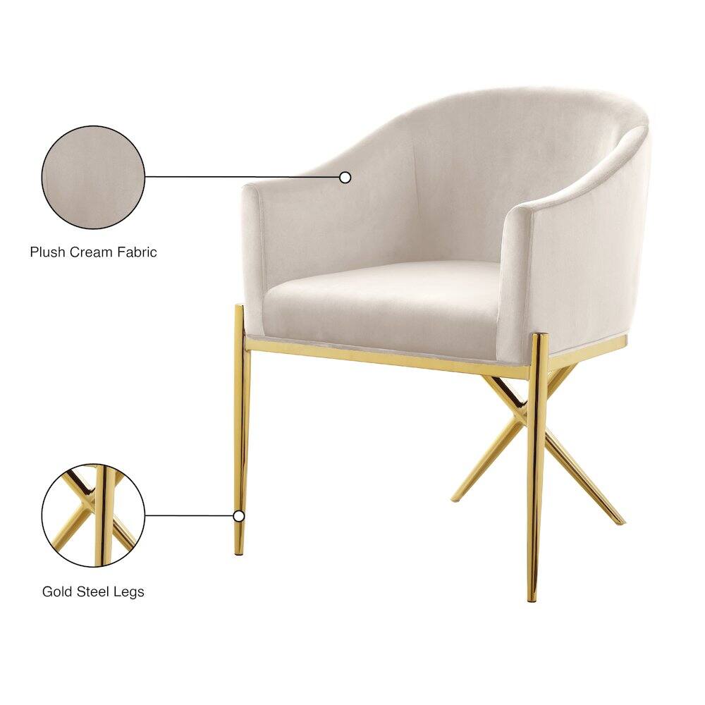 Plush Cream Fabric  
Gold Steel Legs