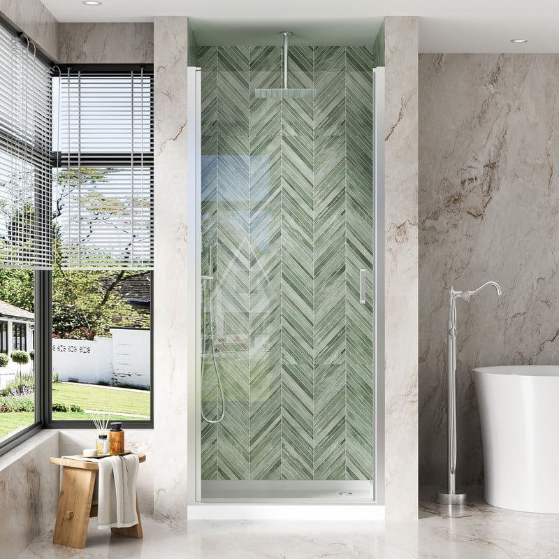 "WELLFOR - 34-7/16""-36""W x 72"" H Semi-Frameless Pivot Shower Door -1/4 in. Tempered Glass, Easy Clean Coating - Chrome" price history on PriceWatchPro