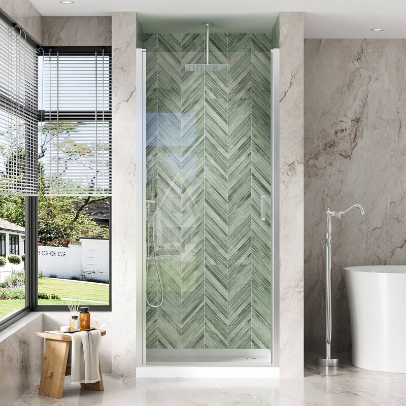 Front. WELLFOR - 34-7/16"-36"W x 72" H Semi-Frameless Pivot Shower Door -1/4 in. Tempered Glass, Easy Clean Coating - Chrome.