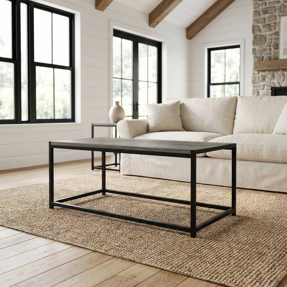 Back. FurniFact - French Oak Grey Modern Coffee Table with Storage Shelf and Compact Design - French Oak Grey.