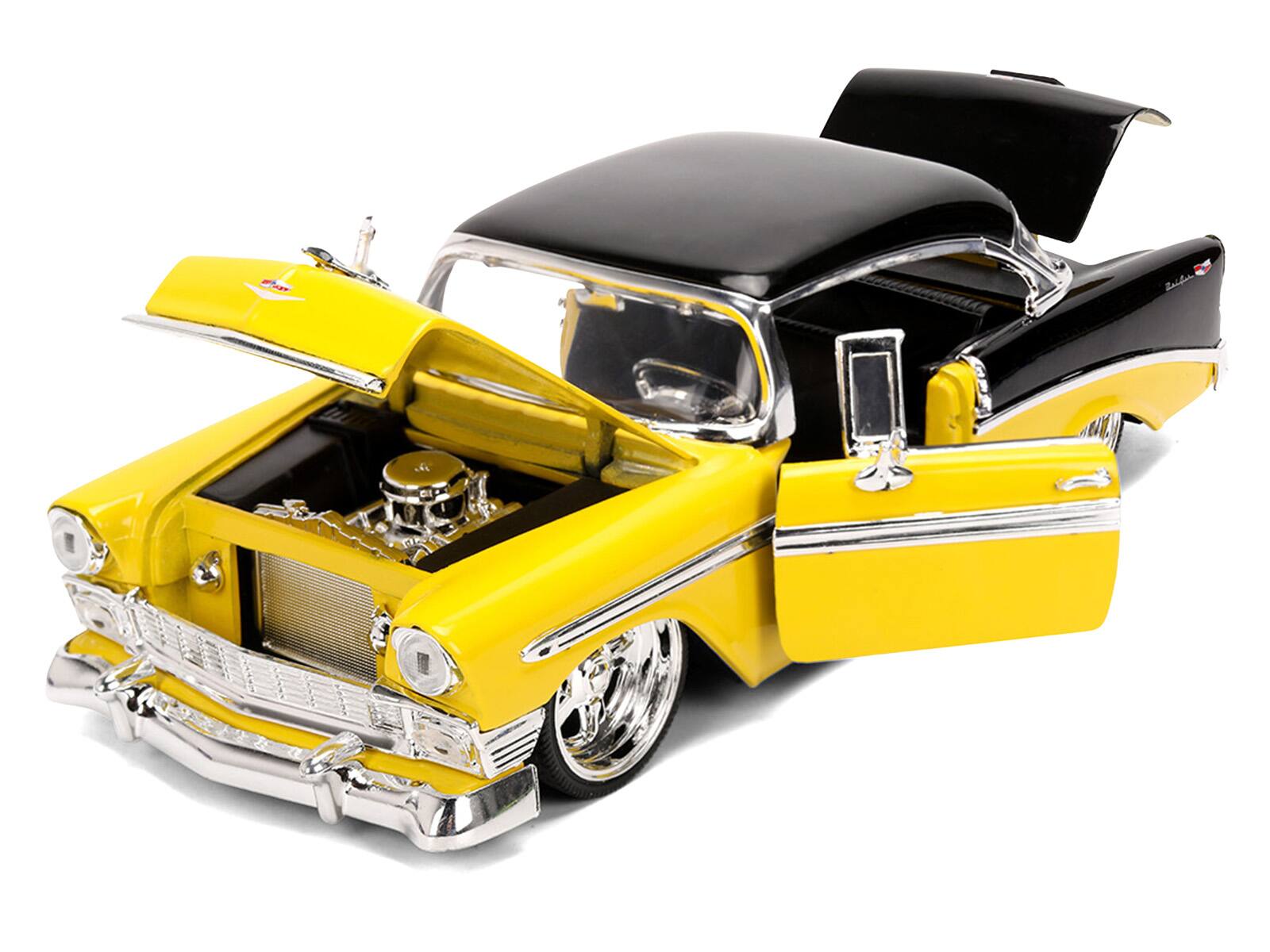 Alt View 1. Jada - 1956 Chevrolet Bel Air Yellow and Black "Bigtime Muscle" Series 1/24 Diecast Model Car by Jada - Multicolor.