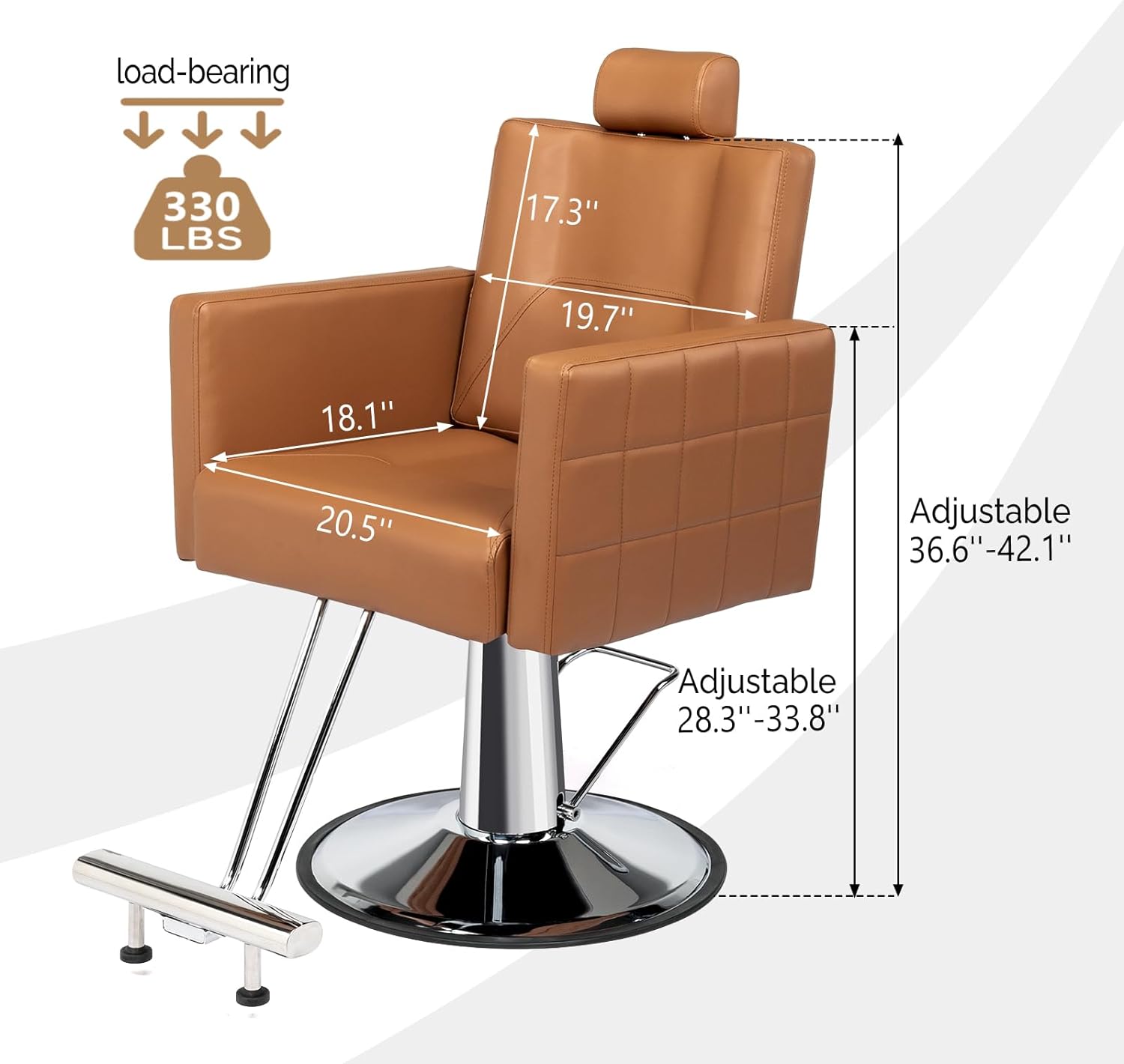 load-bearing 330 LBS  
17.3"  
19.7"  
18.1"  
20.5"  
Adjustable 36.6"-42.1"  
Adjustable 28.3"-33.8"