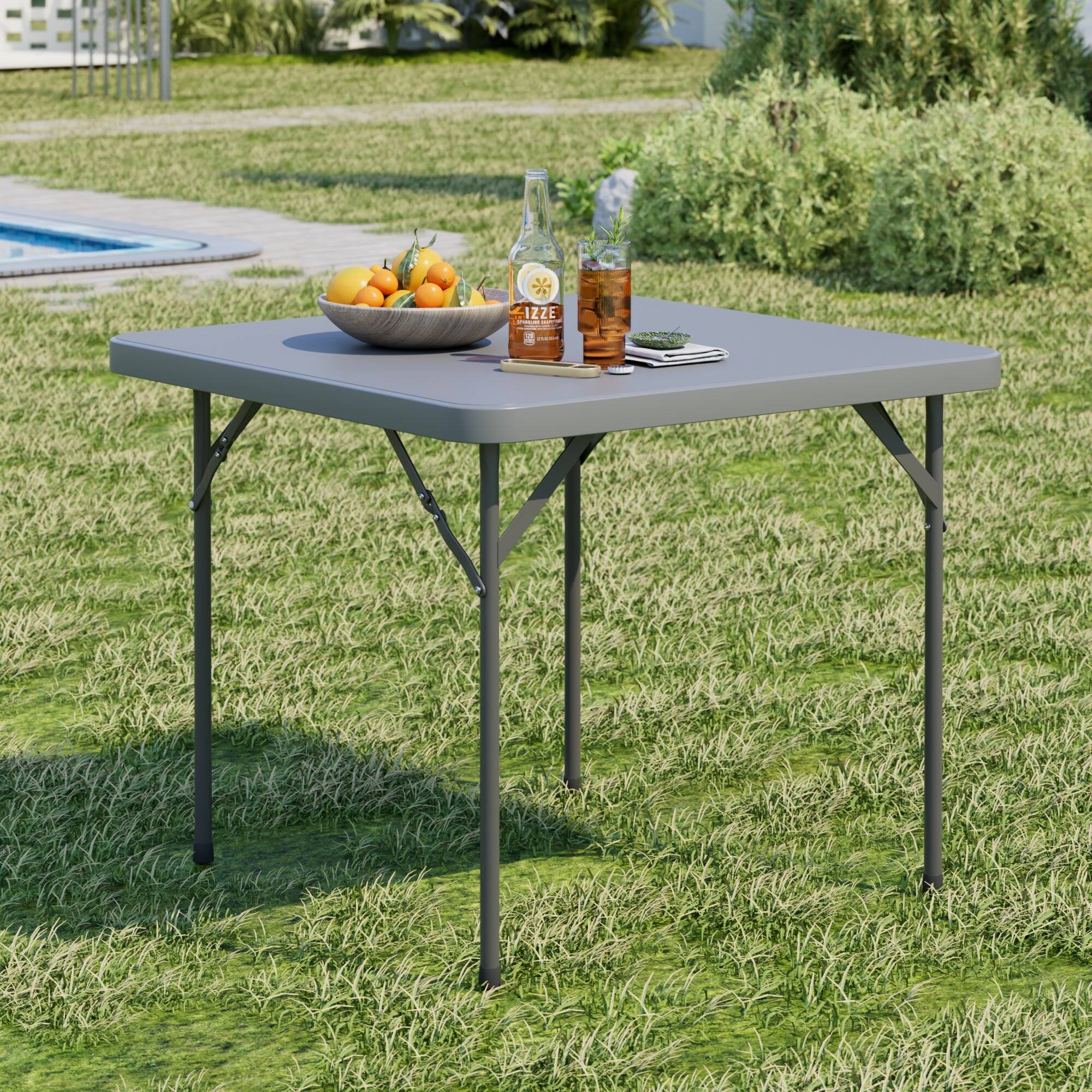 Left. Vecelo - Folding Card Table– Portable HDPE Folding Table with Metal Frame for Indoor & Outdoor Use - Grey.