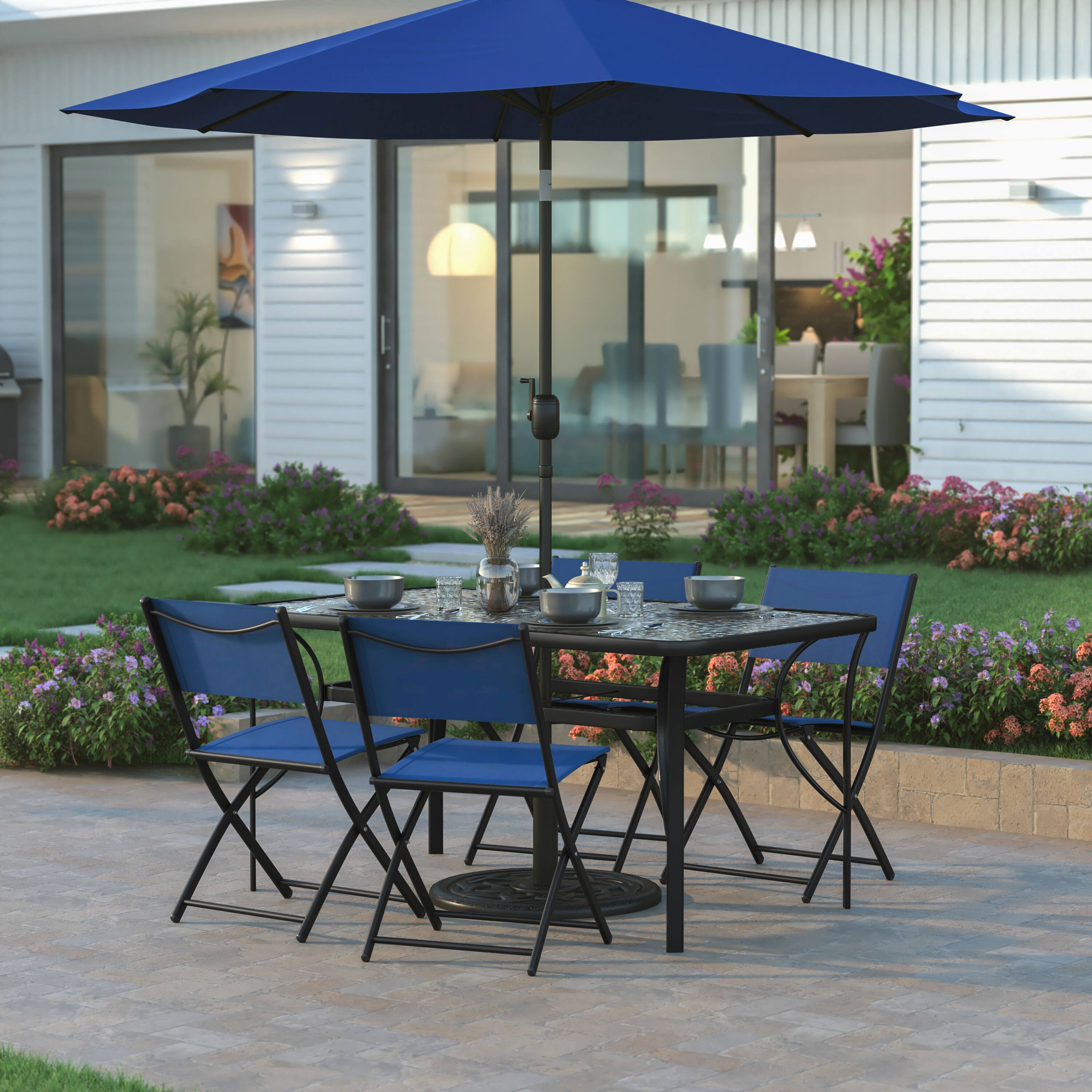 Alt View 1. Emma + Oliver - Tala Rectangular Tempered Glass Top Patio Table with Umbrella Hole and Black Steel Tube Frame - Clear Top/Black Frame.