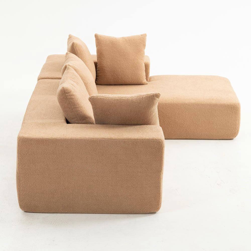 Alt View 7. Kadyn - L-Shaped Full Foam Sectional Sofa, 5 Pillows, Compressed Shipping, Flannelette, Space Saving Design, Brown - Brown.