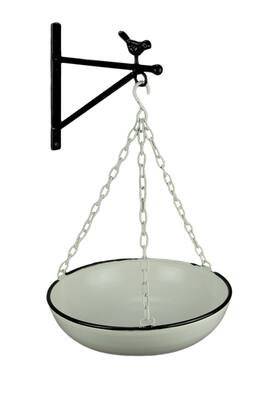 PD Home & Garden - Black and Enamel Metal Wall Mounted Bowl and Bracket - White