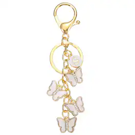Unique Bargains - Butterfly Initial Letter Keychain, Alphabet S Metal Keyring, Cute Car Keys Holder Charm for Women Gift - White