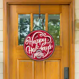 Evergreen Enterprises - Ohio State Buckeyes 18" Happy Holidays Wooden Round Door Sign - Multicolor