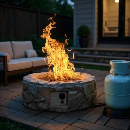 Front. Kadyn - Fire Pit Fire BowlOutdoor Firepit28 Inch Propane Gas Fire Pit Outdoor 40 000 BTU StoneBrown - Brown.