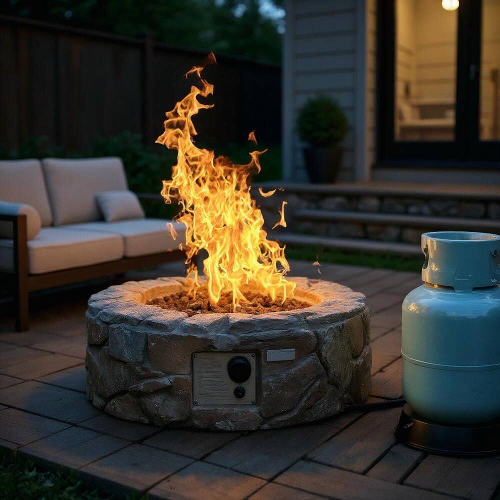 Front. Kadyn - Fire Pit Fire BowlOutdoor Firepit28 Inch Propane Gas Fire Pit Outdoor 40 000 BTU StoneBrown - Brown.