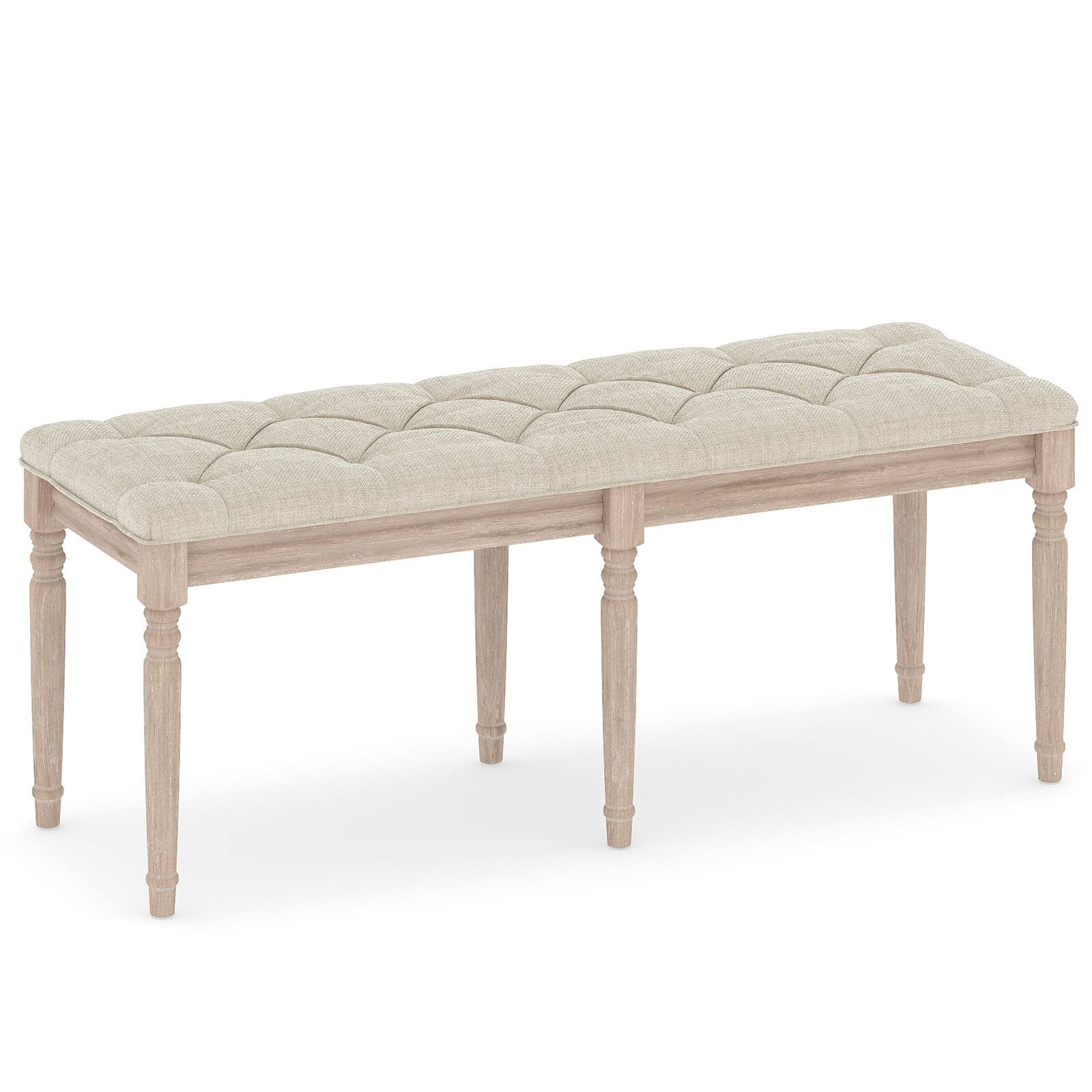 Front. Gymax - Gymax 47.5'' End of Bed Bench w/ Tufted Decoration & Antiqued Legs for Living Room - Beige.