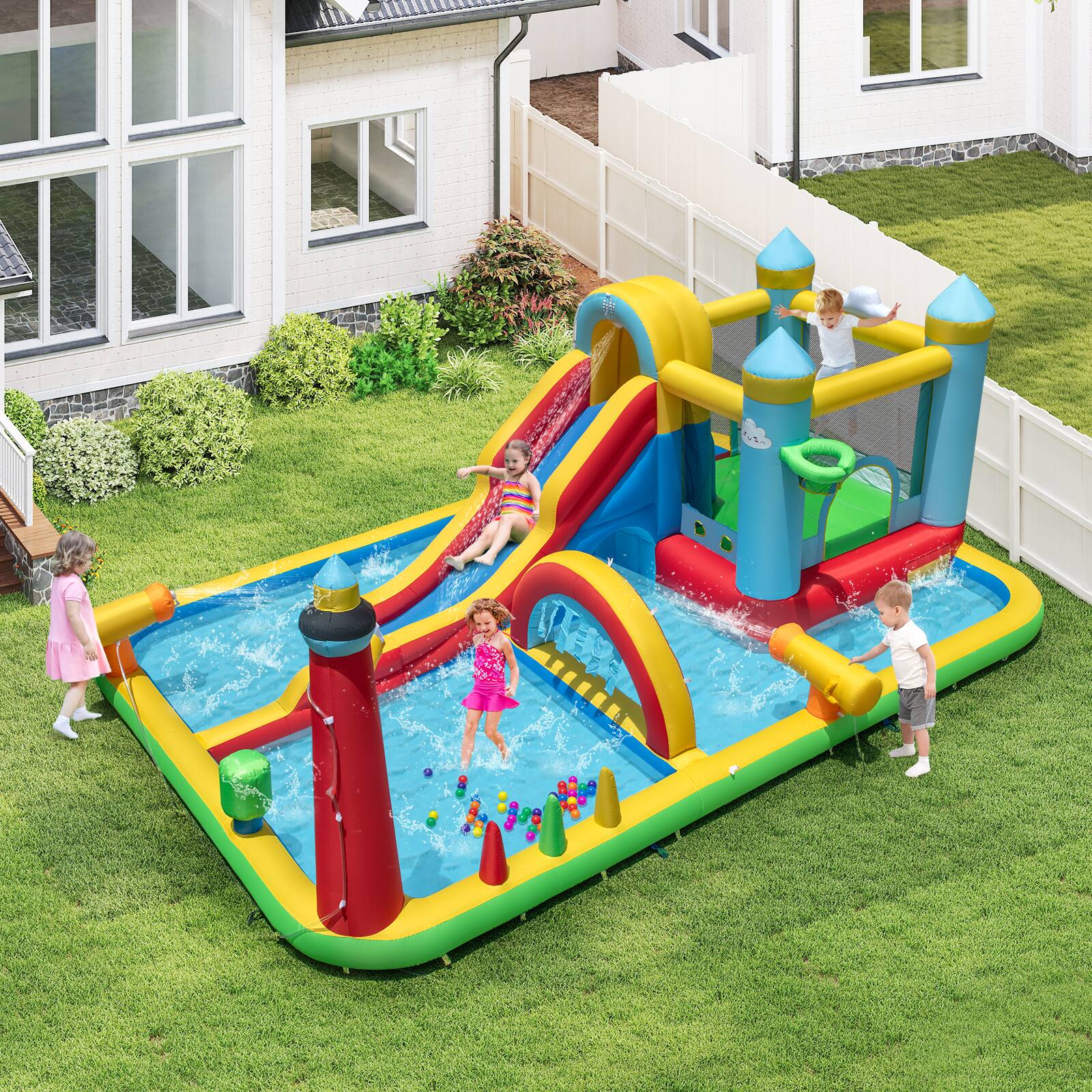 Alt View 1. Gymax - Gymax Inflatable Water Park w/Ocean Balls Climbing Wall Ball Pit Toss Ring Toss Game - Multicolor.