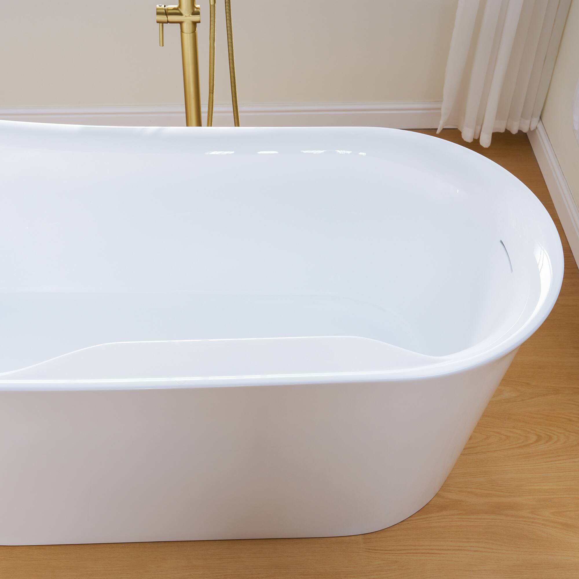Alt View 3. WELLFOR - Silva 66 in. Acrylic Flat Bottom Double Ended Freestanding Soaking  Bathtub with Drain and Overflow - White.