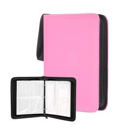 Unique Bargains - 4 Pocket Trading Card Binder, Holds 400 Top Loaders Light-Textured PU Cover with Zipper for TCG Game - Pink