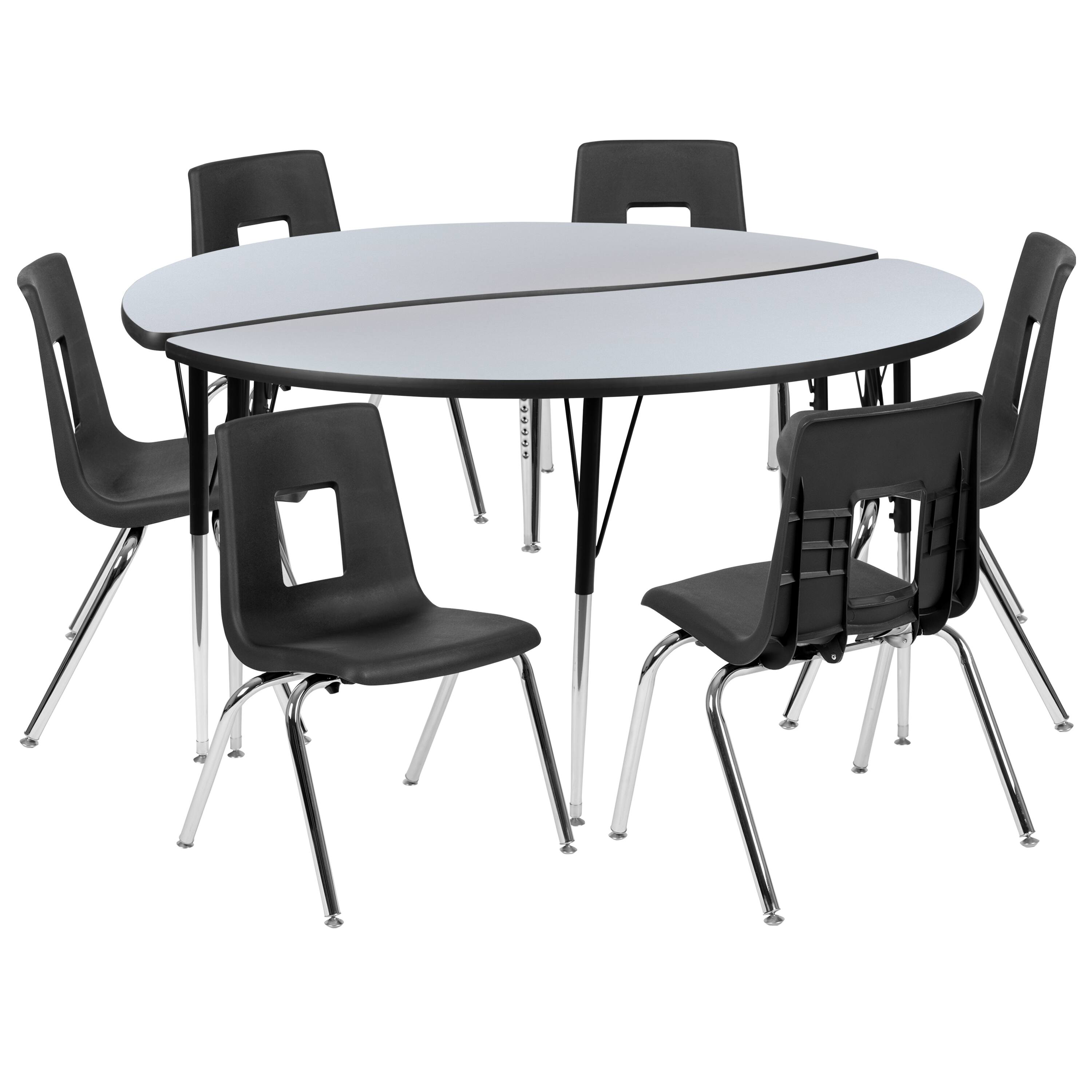 Alt View 1. Emma + Oliver - 60" Circle Wave Collaborative Laminate Activity Table Set with 16" Student Stack Chairs, Grey/Black - Grey.