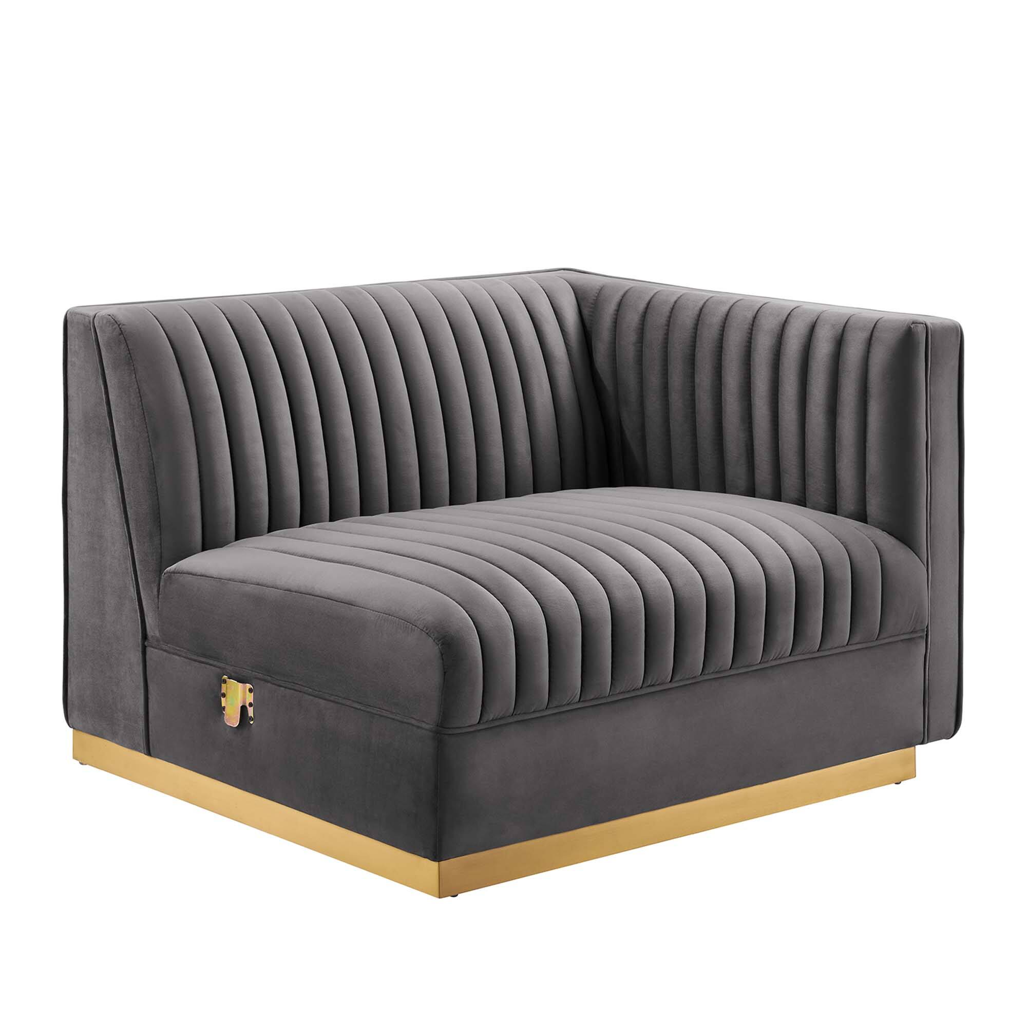 Alt View 2. Modway - Sanguine 4-Piece Channel Tufted Performance Velvet Right-Facing Modular Sectional Sofa by Modway - Gray.