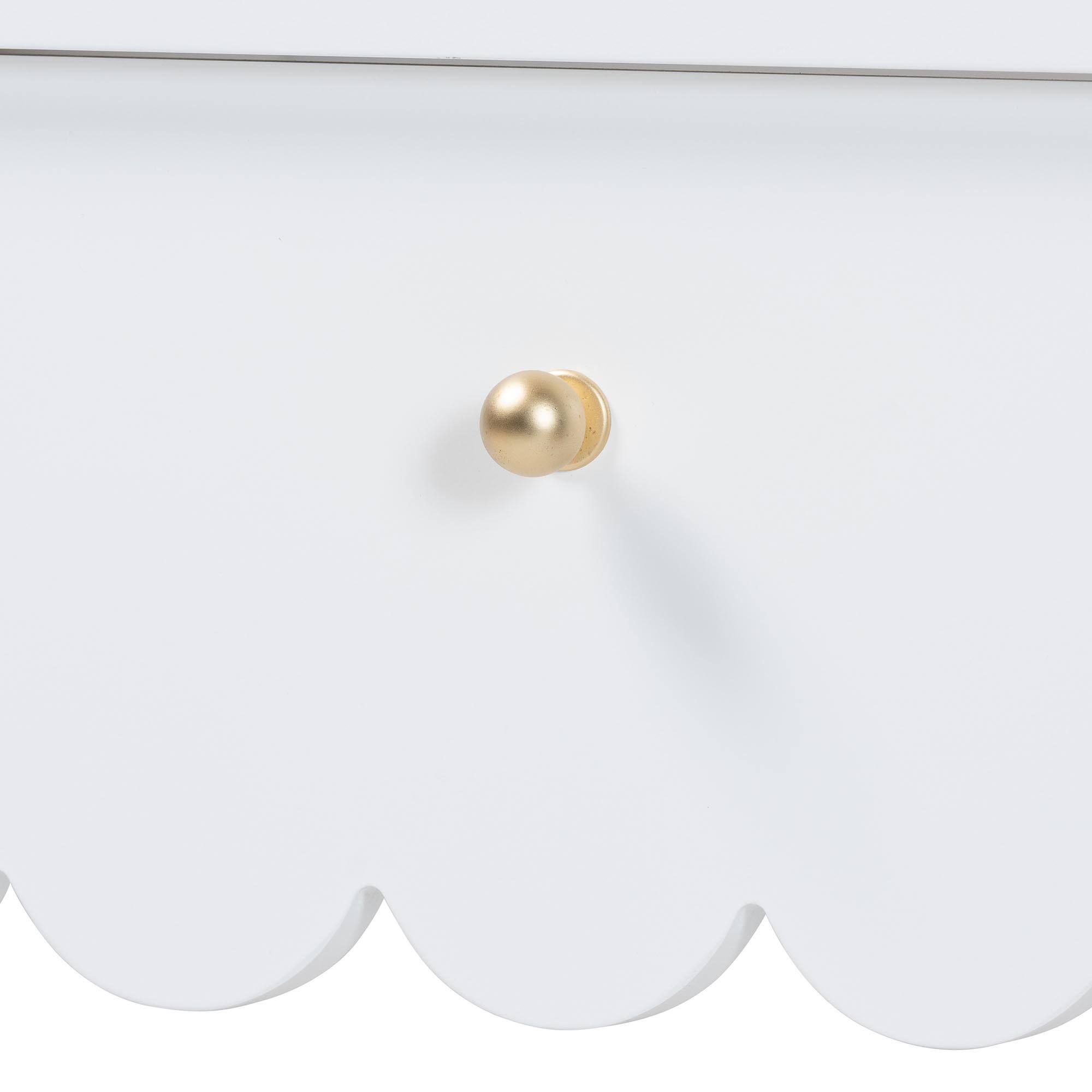 Alt View 2. Baxton Studio - Baxton Studio Roni Writing Desk with Drawers - Modern Cottage Style Desk with Scalloped Detailing, White - White.