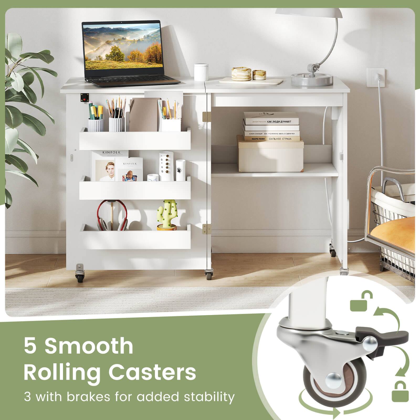 5 Smooth Rolling Casters  
3 with brakes for added stability