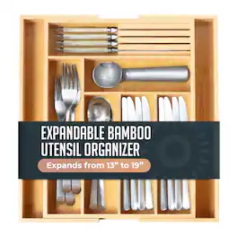 Luminuxe - Expandable Bamboo Utensil Drawer Organizer, Wooden Utensil Tray, Nonslip, Cutlery Divider