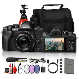 Bundle - OM System - Olympus OM-D E-M10 Mark IV 20.3MP 4K Camera w/14-42mm EZ Lens Black()