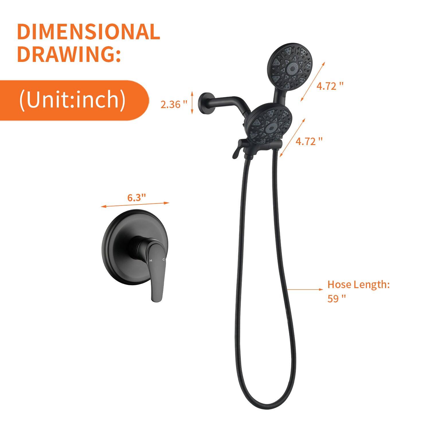 DIMENSIONAL DRAWING:  
(Unit: inch)  
2.36"  
4.72"  
4.72"  
6.3"  
Hose Length: 59"