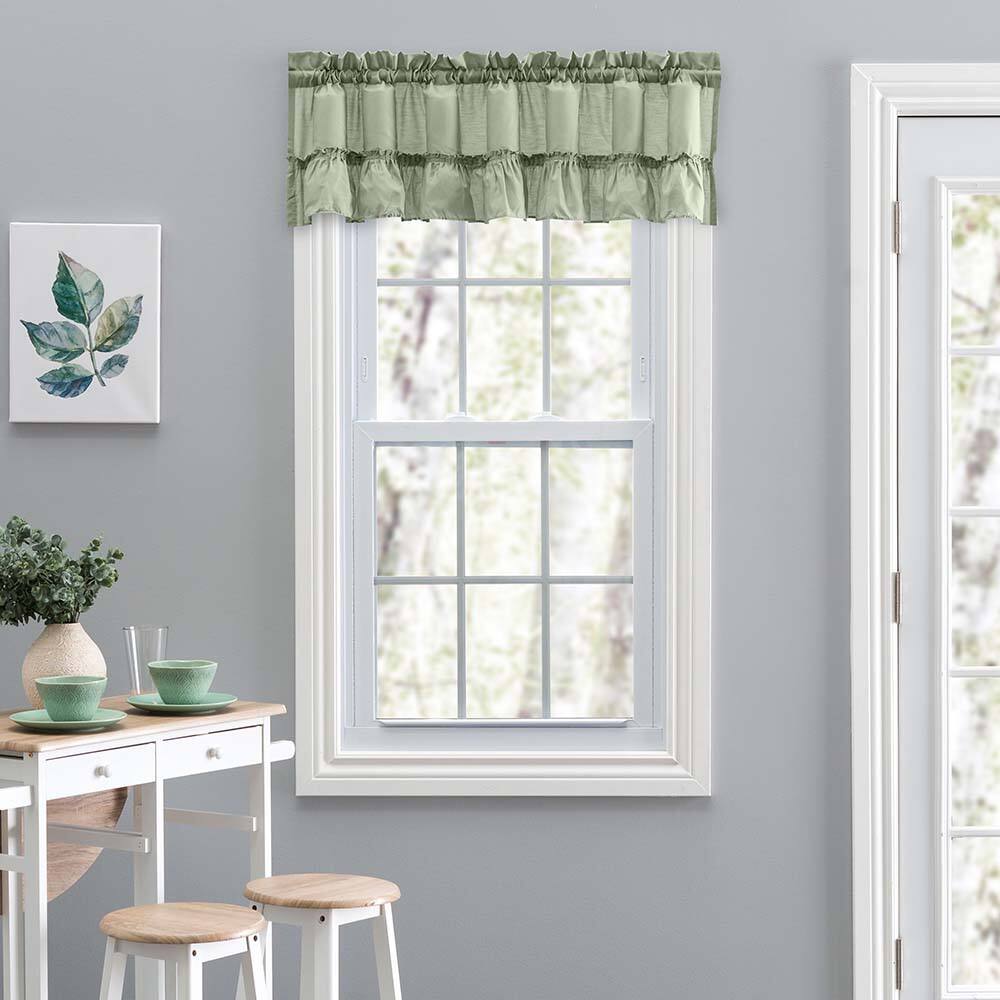 Angle. Ellis Curtain - Ellis Stacey 1.5" Rod Pocket High Quality Fabric Solid Color Window Ruffled Filler Valance 54"x13" Sage - Sage.