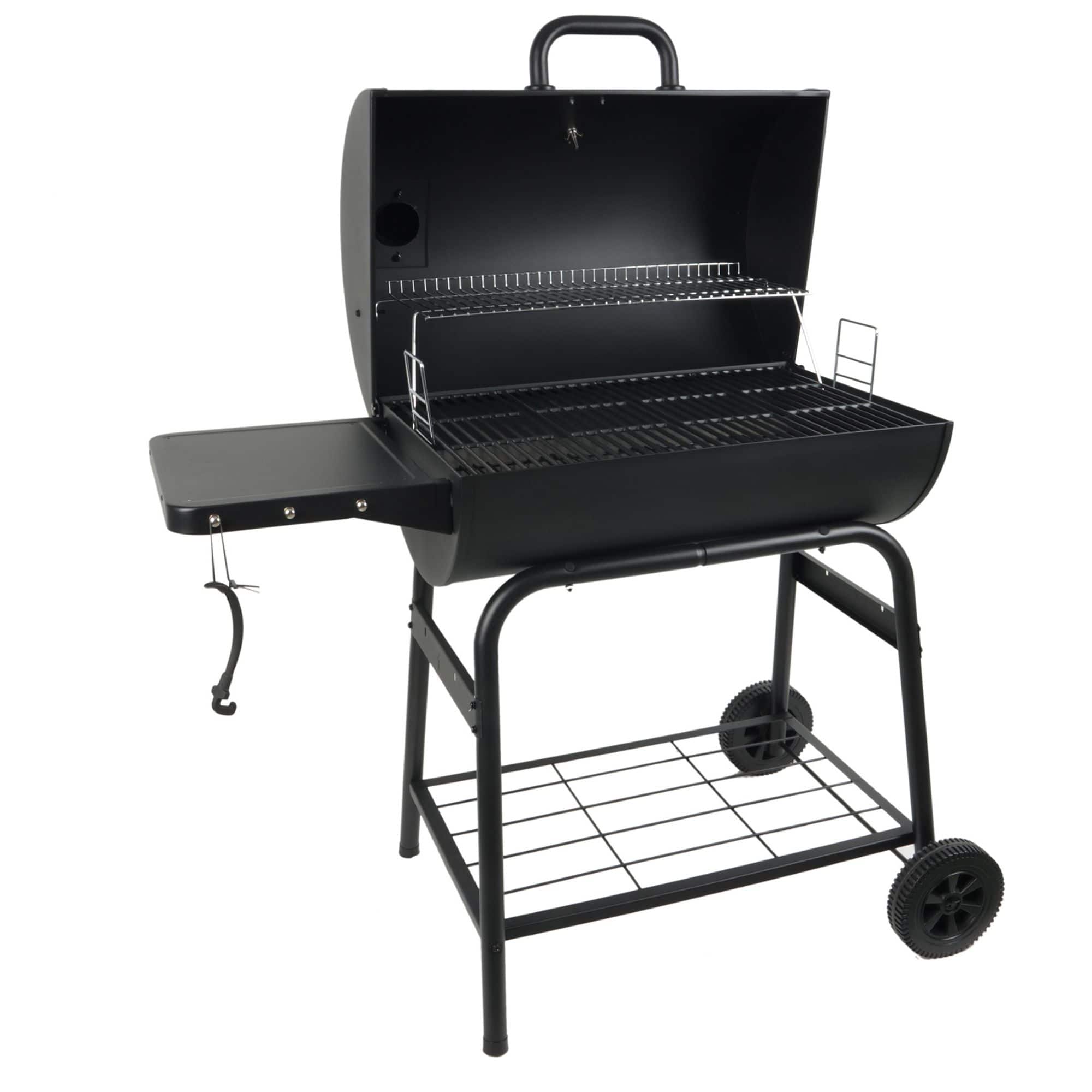 Grill Boss - 30" Charcoal Barrel Grill, Adjustable Grate Large Cooking Area - Black