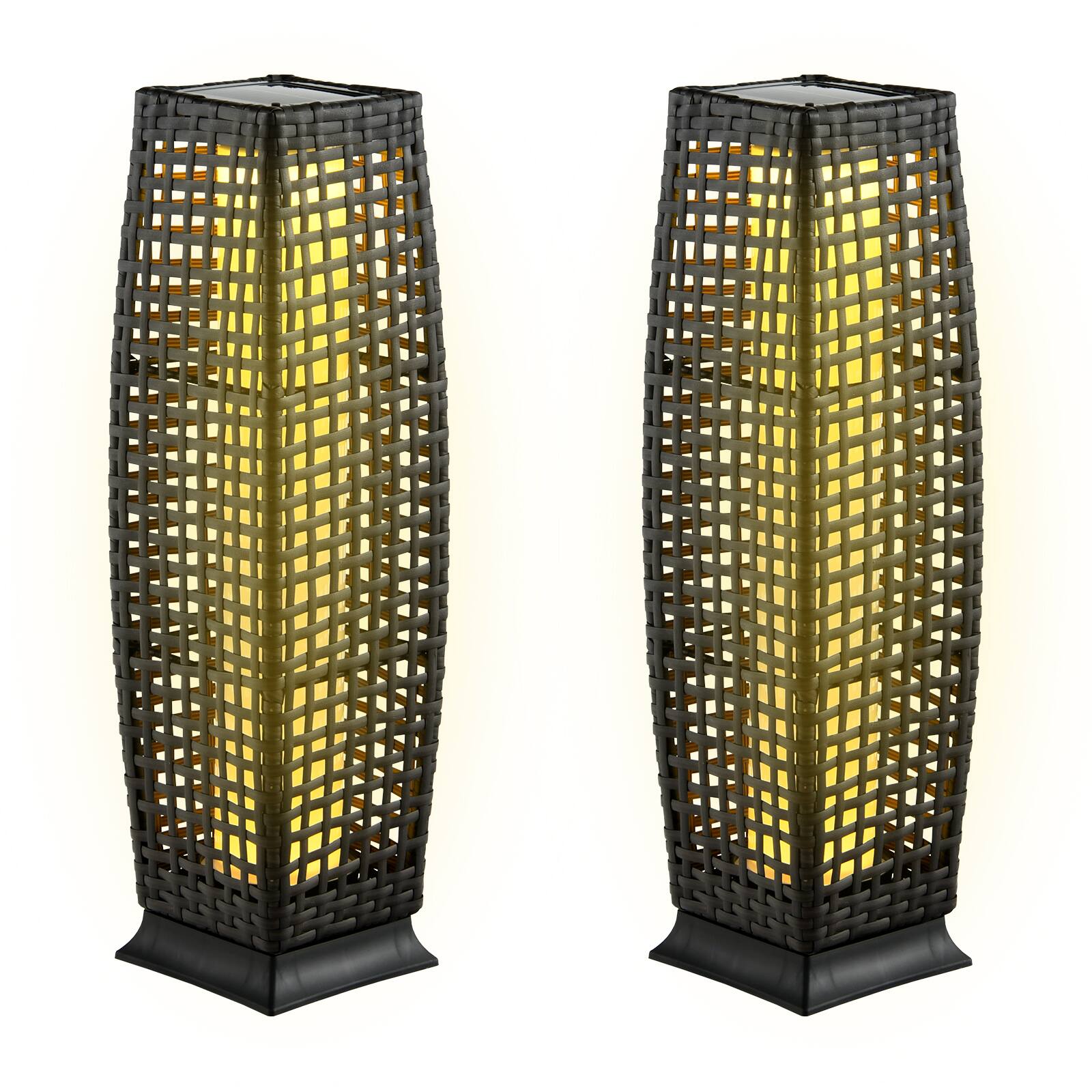 Back. SlickBlue - 2-Piece Solar Powered Square Wicker Floor Lamps with Automatic LED Light - Black.