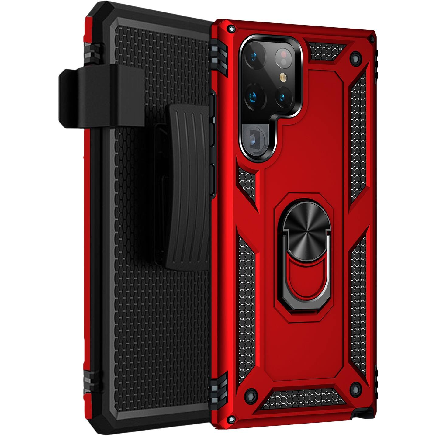 Alt View 11. SaharaCase - Military Kickstand Series Case for Samsung Galaxy S22 Ultra - Red.