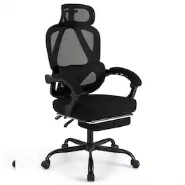 Pefilos - Ergonomic High Back Mesh Office Chair - 90°-135° Recline Retractable Footrest, 2D Headrest & Adjustable Lumbar - Black