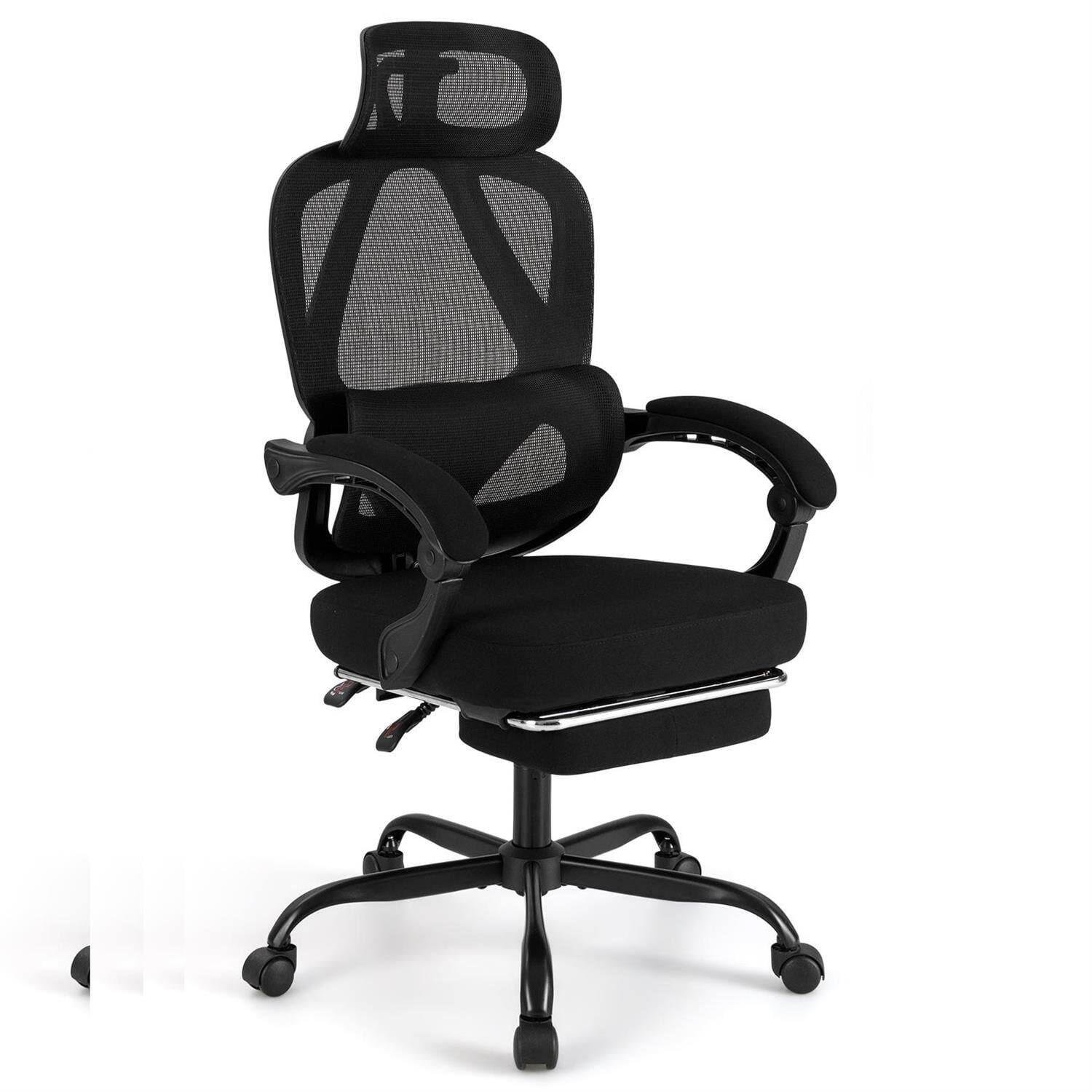 Front. Pefilos - Ergonomic High Back Mesh Office Chair - 90°-135° Recline Retractable Footrest, 2D Headrest & Adjustable Lumbar - Black.