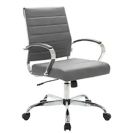 LeisureMod - Benmar Modern Leather Office Desk Chair with Ribbed Seat Design and Steel Frame Computer Chair - Gray