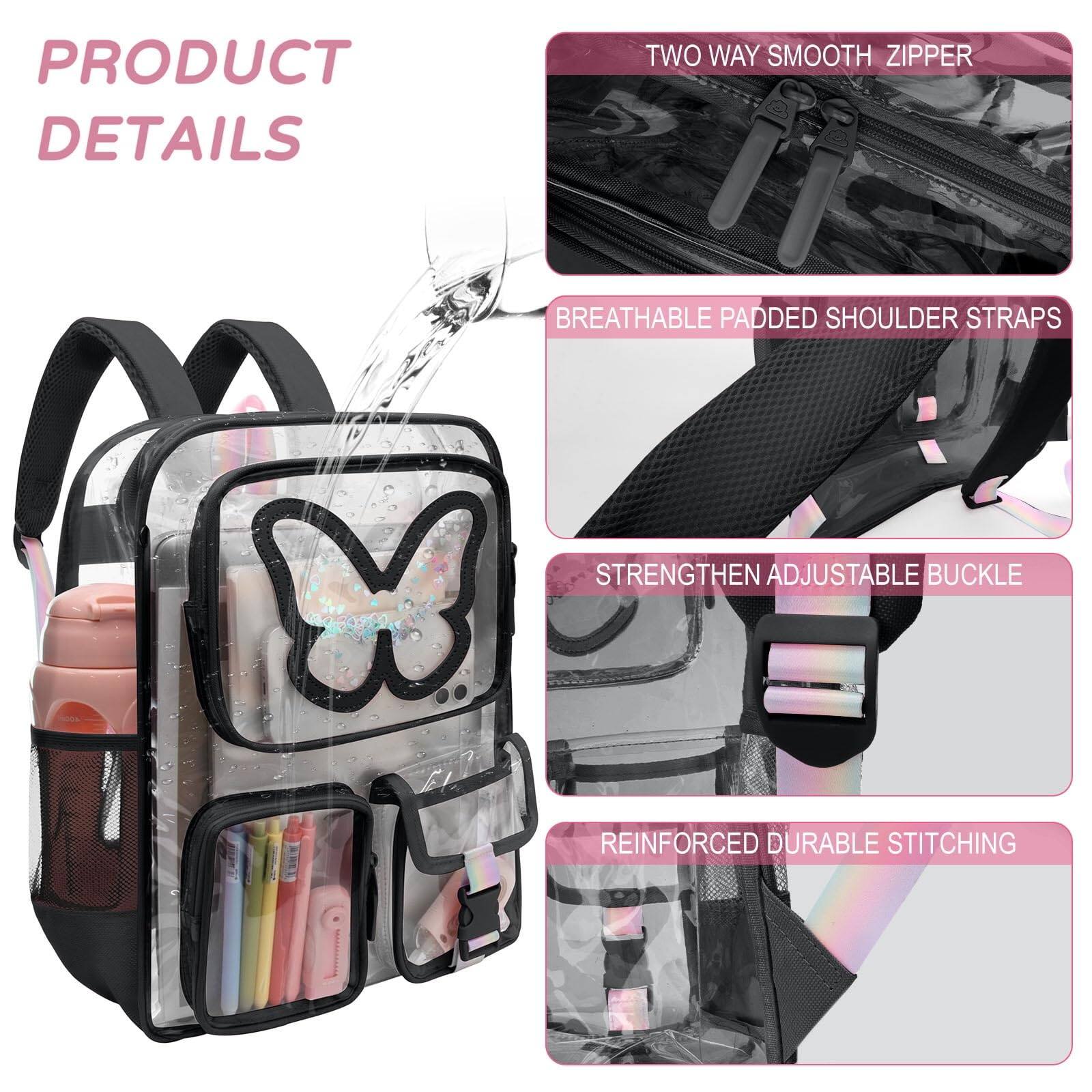 Alt View 1. Cozy Serene - Clear Backpack For Women Heavy Duty Transparent Bookbag Cute Bag Large Capacity See Through Backpacks School - Purple.