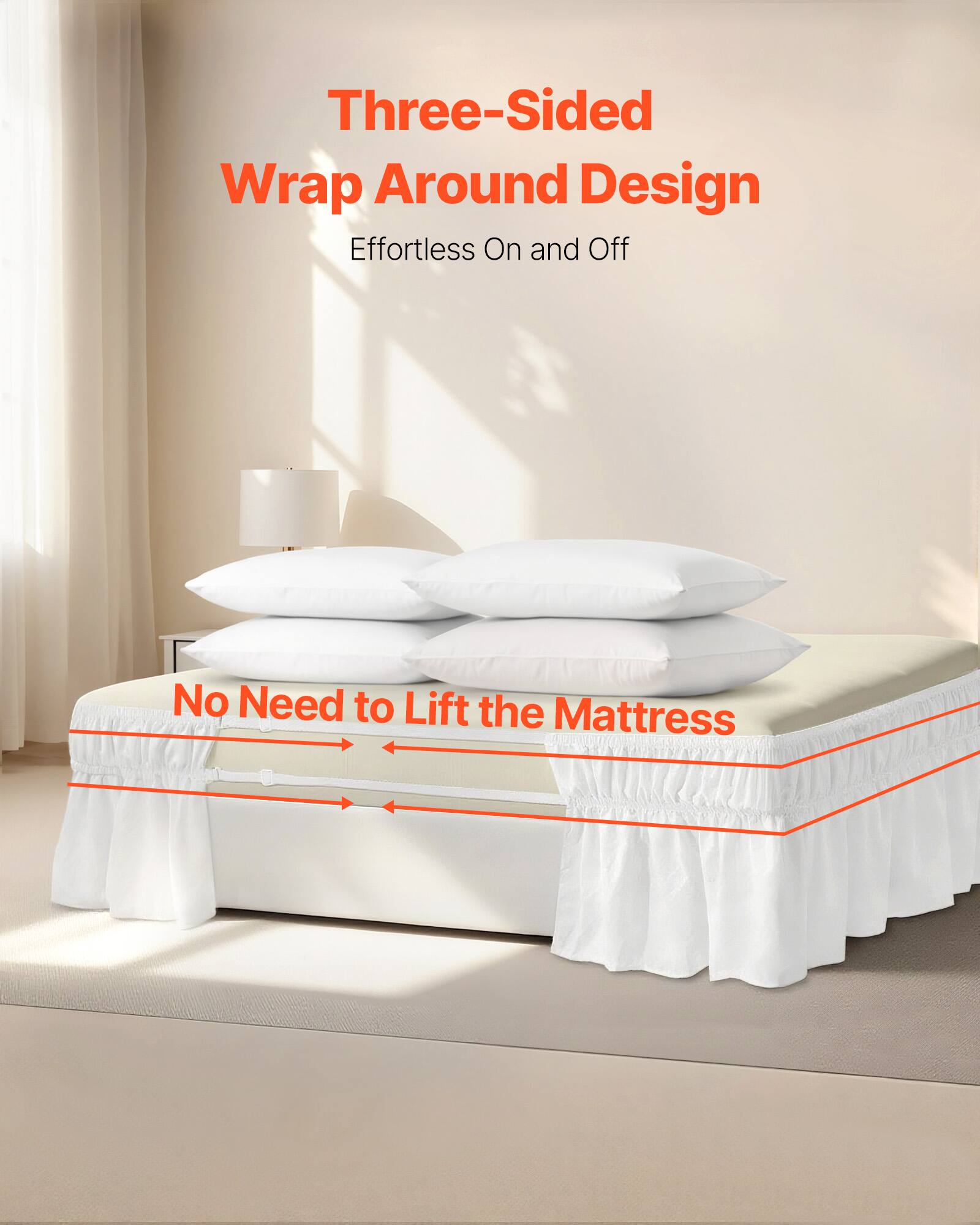 Three-Sided Wrap Around Design  
Effortless On and Off  

No Need to Lift the Mattress