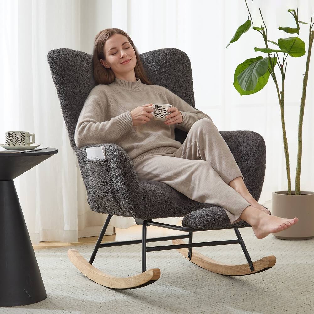 Angle. Loheer - Loheer Teddy Fabric Nursery Glider Rocker with Ottoman Grey - Grey.