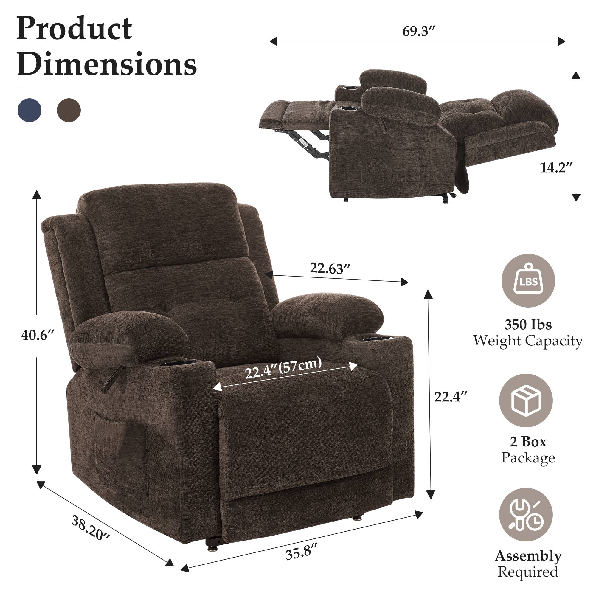 Product Dimensions: 69.3" x 14.2" x 40.6" x 22.63" x 22.4" (57 cm)  
Weight Capacity: 350 lbs  
Package: 2 Box  
Assembly Required