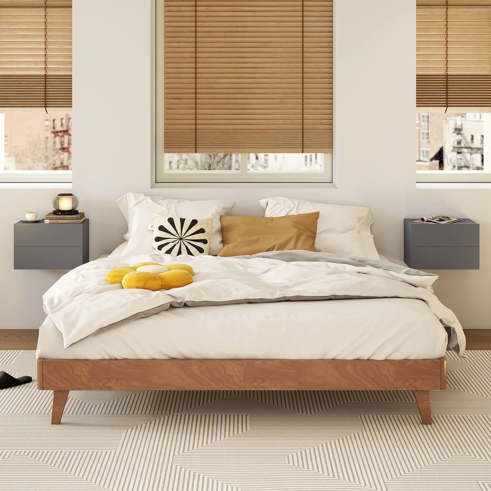 Alt View 5. Costway - Costway 1 PCS Modern Floating Nightstand, Wall Mounted Bedside Table with 2 Storage Drawers - Gray.