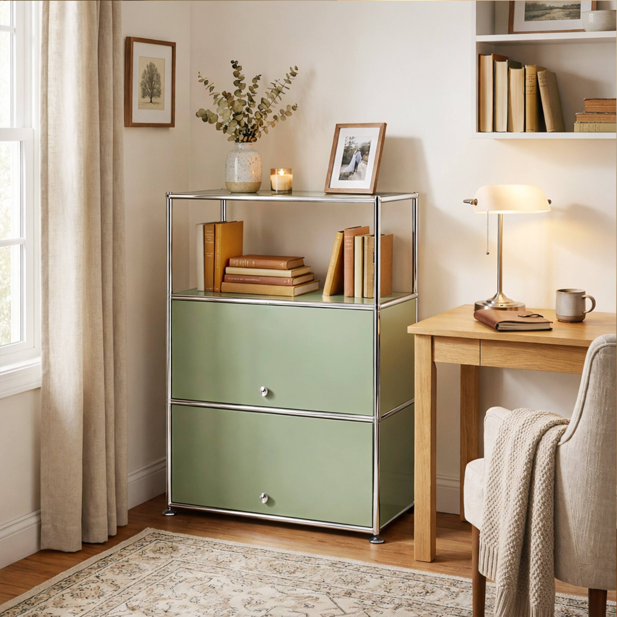 Left. Malletson - 3-Tier Storage Cabinet Metal Shelving Unit Multi Functional Kitchen Organizer - Green.