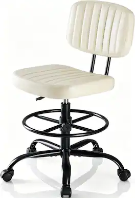 Sweet - Armless Drafting Chair, Low Back Office Seat with Adjustable Footrest Ring for Standing Desk, Lab, Counter - Beige