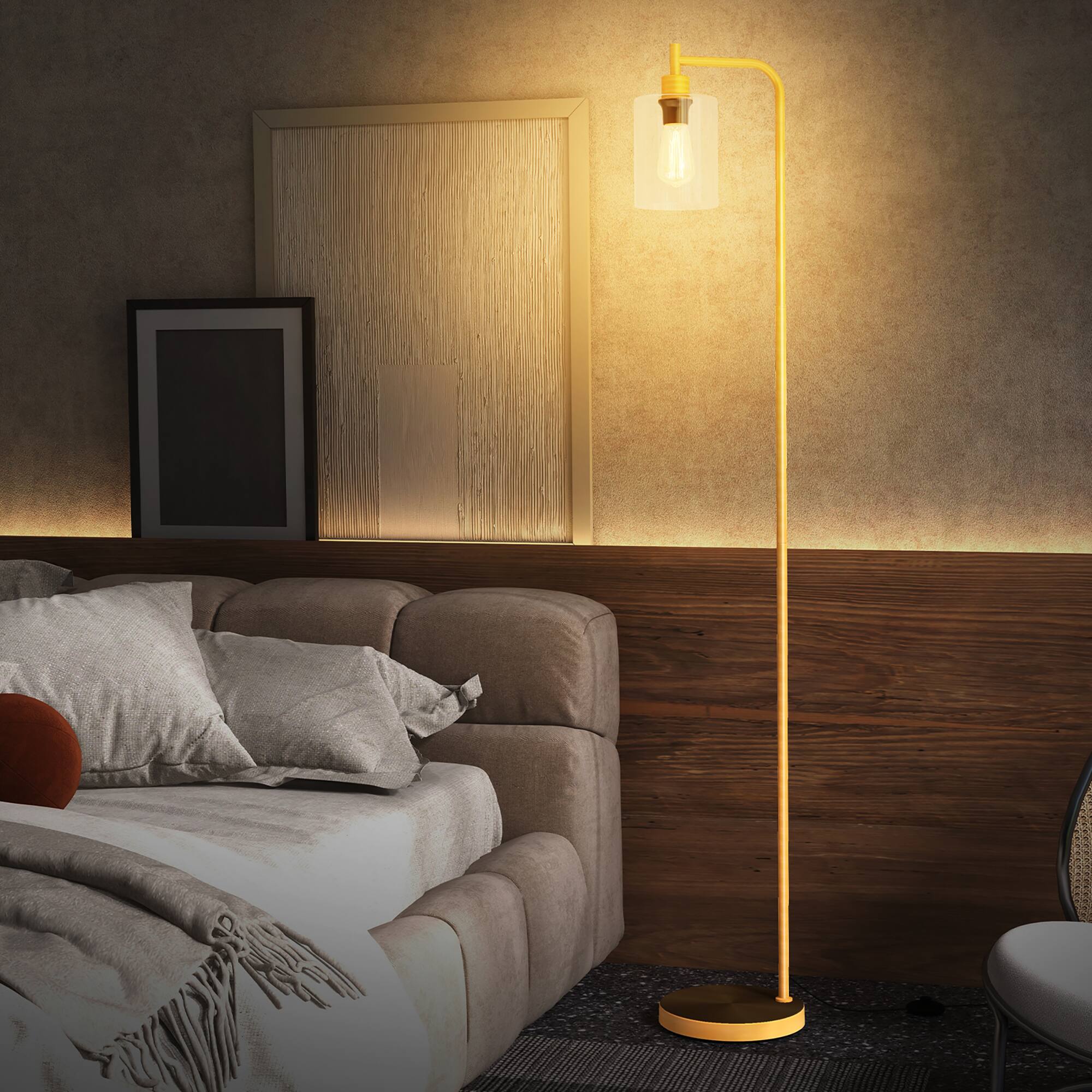 Alt View 4. Gymax - Gymax Industrial Floor Lamp w/ Hanging Glass Lampshade and Foot Switch Modern - Gold.