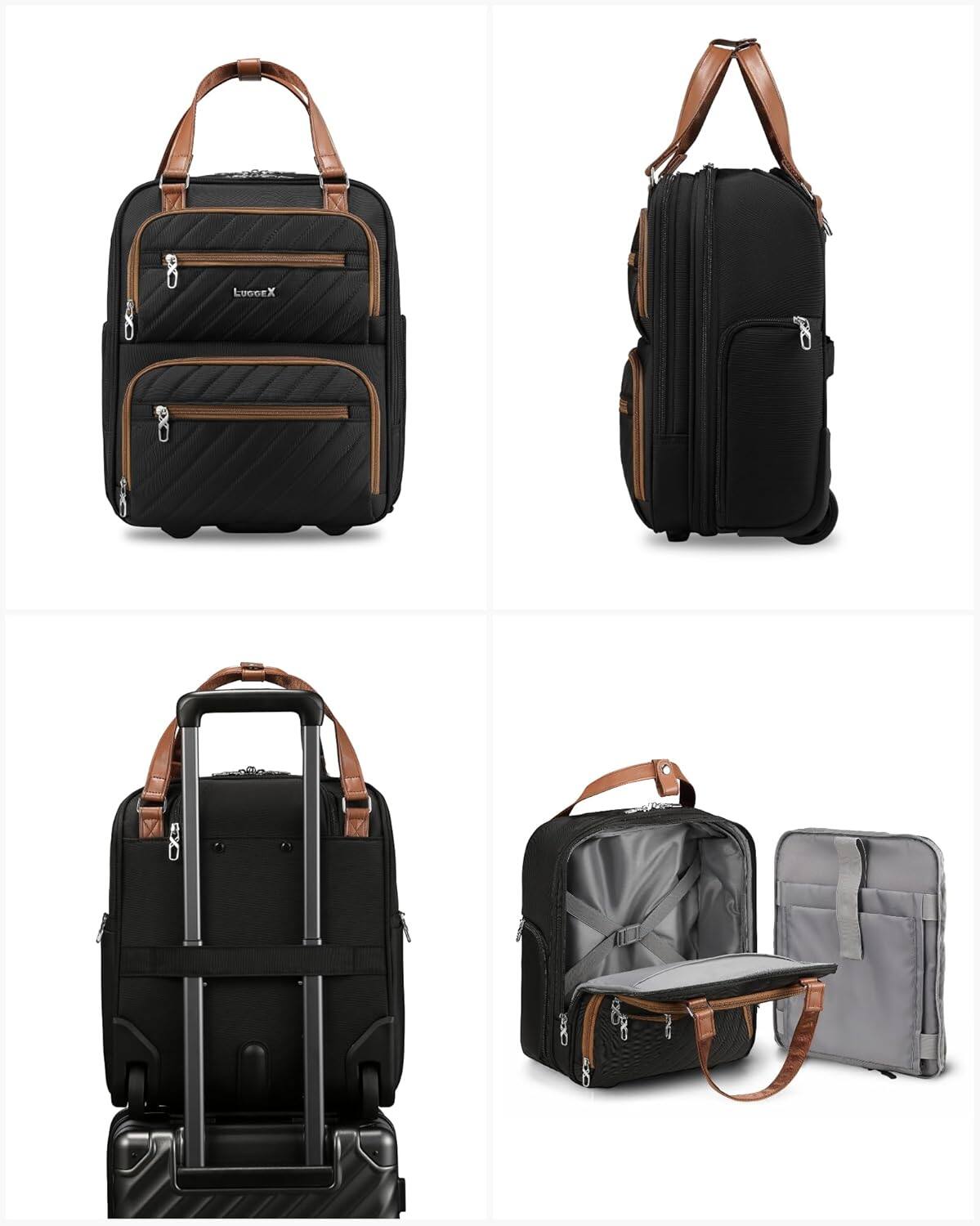 Alt View 5. LUGGEX - LUGGEX 16 Inch Underseat Carry On Luggage with Wheels, Stylish Lightweight Under Seat Luggage - LX-UX - Chestnut Black.