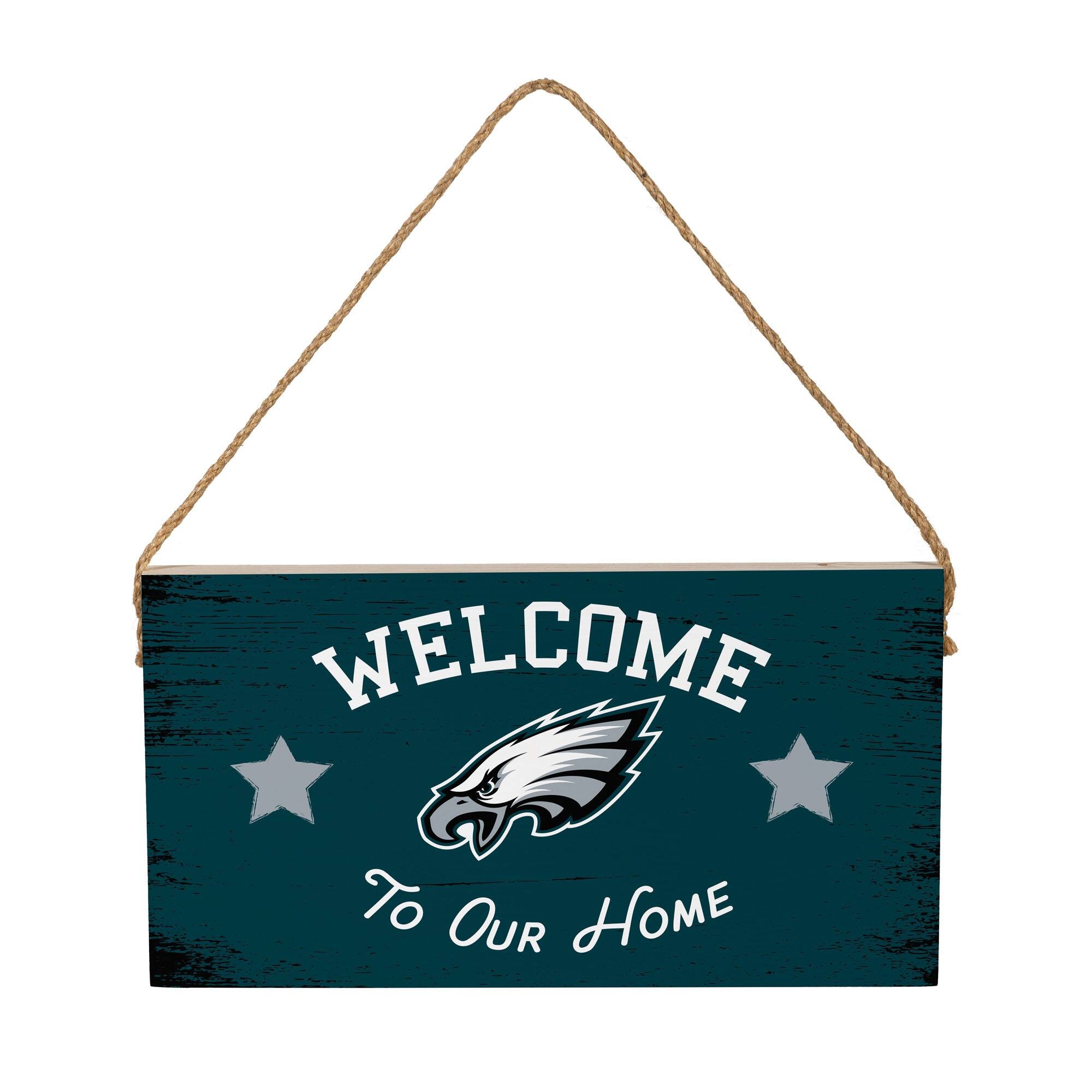 Philadelphia Eagles 6" x 11" Welcome Home Wood Wall Sign with Rope Hanger