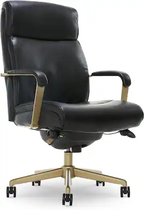 Angle. La-Z-Boy - Modern Melrose Executive Office Chair with Brass Finish - Black.