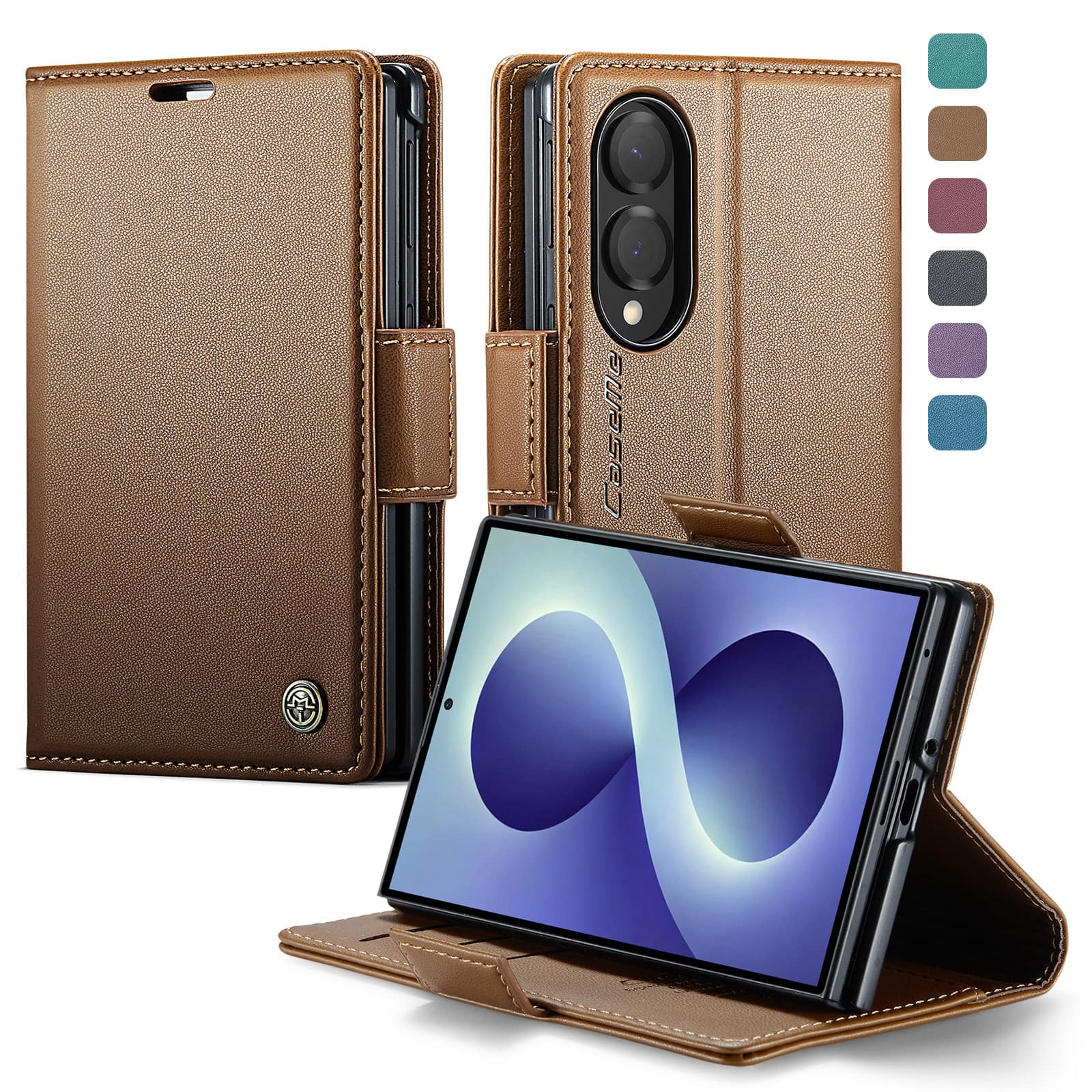 Dteck - Wallet Case for Samsung Galaxy Z Fold8 Premium Leather RFID Card Slots Kickstand Shockproof Magnetic Clasp Cover - Brown price history on PriceWatchPro