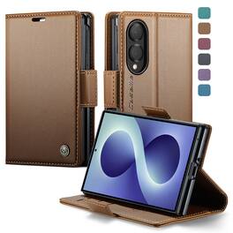 Dteck - Wallet Case for Samsung Galaxy Z Fold8 Premium Leather RFID Card Slots Kickstand Shockproof Magnetic Clasp Cover - Brown