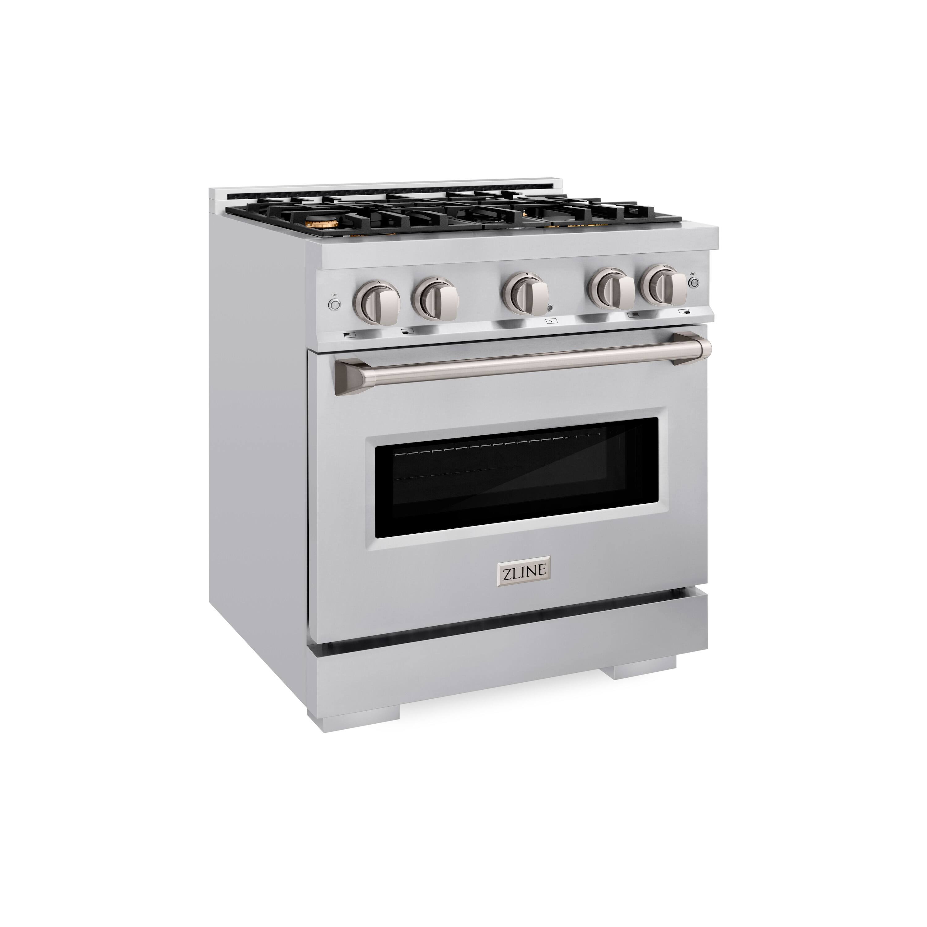 Angle. ZLINE - 30" Classic Dual Fuel Stainless Steel Range w/ 4 Brass Burners & Convection Oven (CDR-BR-30) - Stainless Steel.