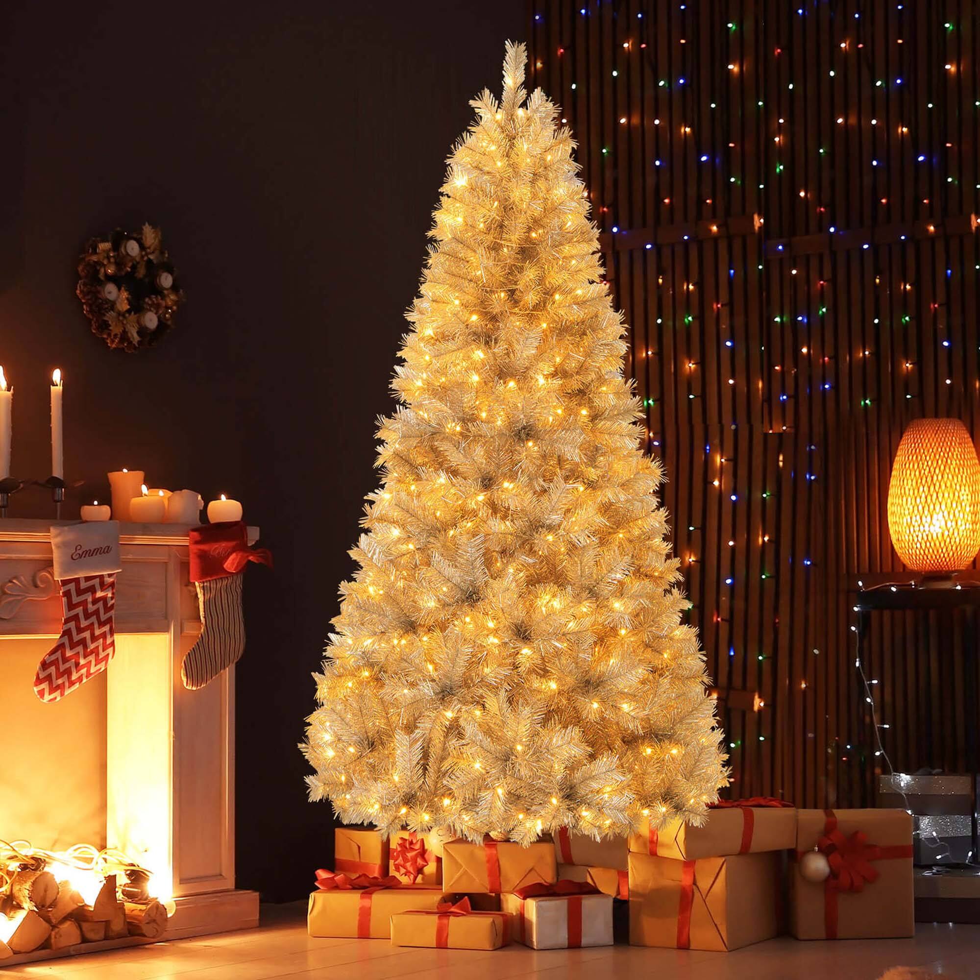 Alt View 2. Costway - Costway 7 FT Christmas Tree Artificial Xmas Tree with 807 Branch Tips 400 LED Lights - Silver.
